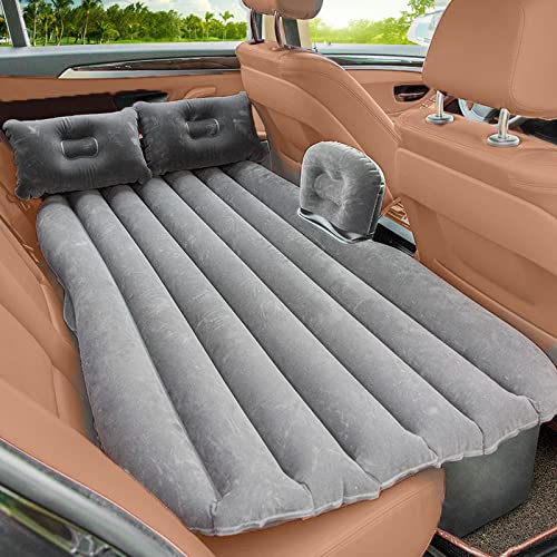 BROGBUS Car Travel Vehicle Inflatable Cushion Car Mattress with Two Pillows Car Pump and Rep Tikki for Car Travel (53.5 x 32.2 x 16.5 Inches, Grey) - Image 1