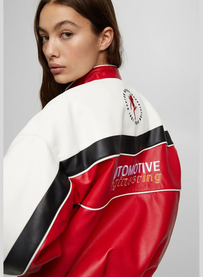 PULL&BEAR Faux leather racing bomber jacket