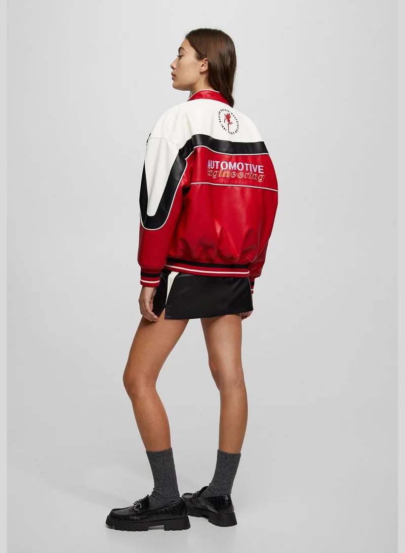 PULL&BEAR Faux leather racing bomber jacket