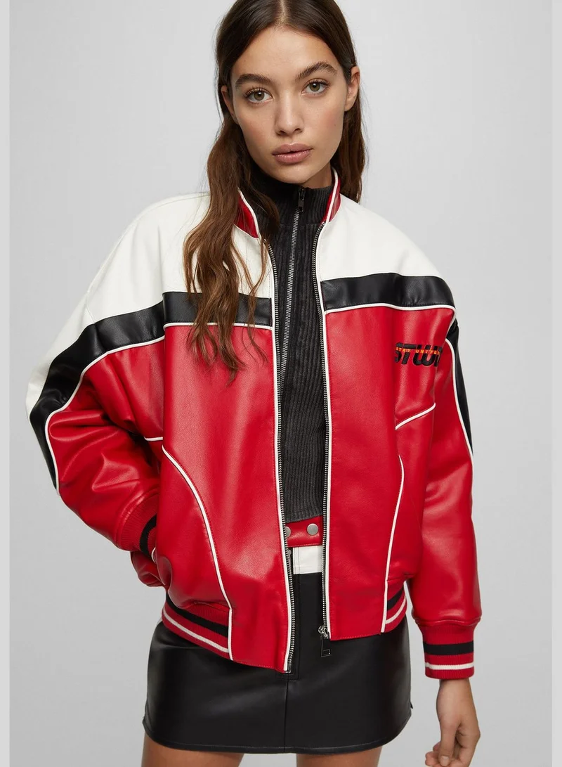 PULL&BEAR Faux leather racing bomber jacket