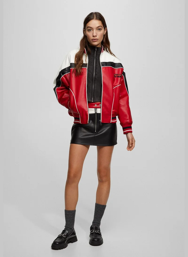 PULL&BEAR Faux leather racing bomber jacket