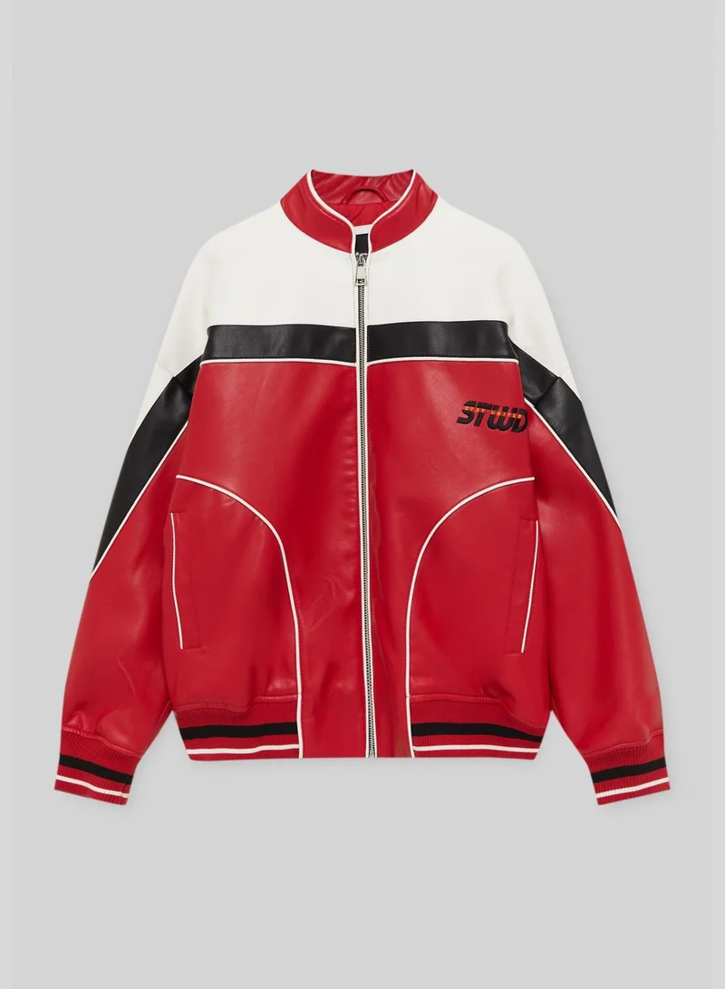 PULL&BEAR Faux leather racing bomber jacket