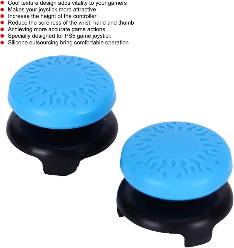 Ashata 2Pcs Thumbstick Extender for 3D Texture Thumb Grip Stick Joystick Thumbstick for 5 Controller (Blue) - Image 2