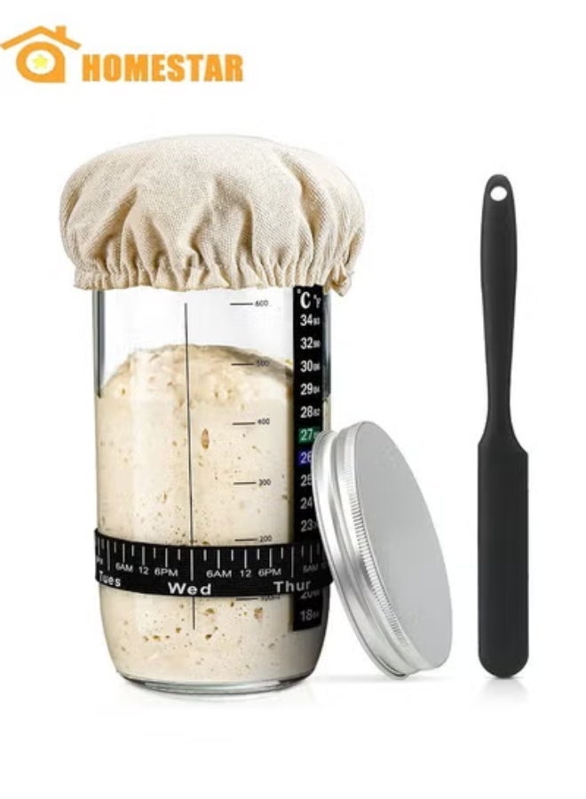 HOMESTAR Sourdough Starter Jar with Date Marked Feeding Band, Thermometer, Sourdough Fermentation Jar Scraper, Sewn Cloth Cover,  Aluminum Lid,  Reusable Sourdough Starter Kit - Image 1