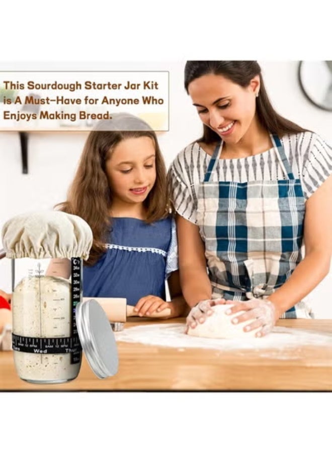HOMESTAR Sourdough Starter Jar with Date Marked Feeding Band, Thermometer, Sourdough Fermentation Jar Scraper, Sewn Cloth Cover,  Aluminum Lid,  Reusable Sourdough Starter Kit - Image 5