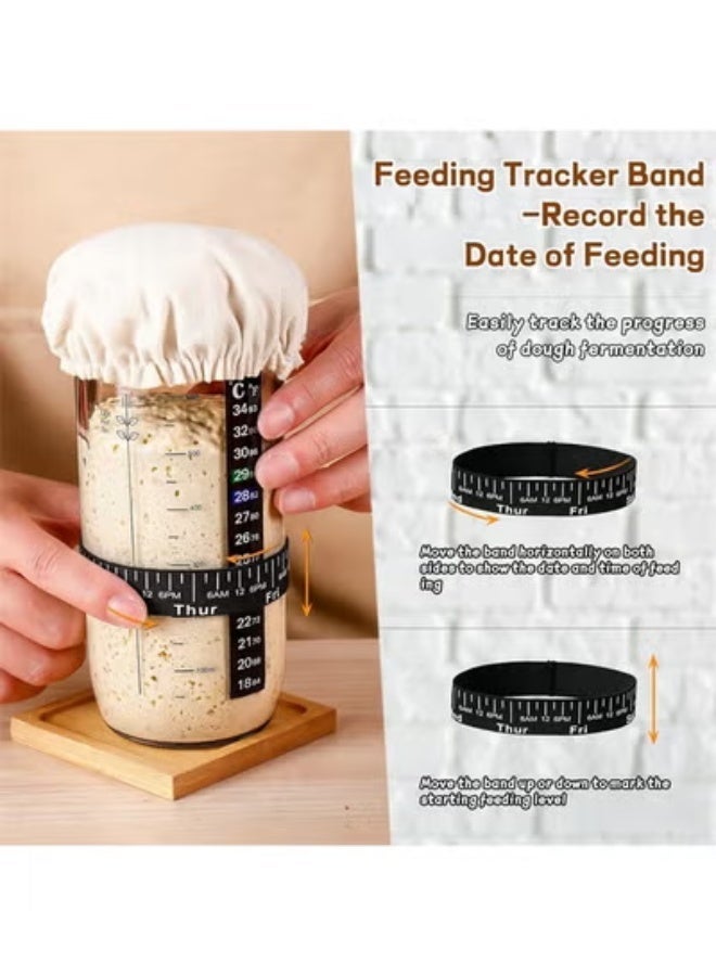 HOMESTAR Sourdough Starter Jar with Date Marked Feeding Band, Thermometer, Sourdough Fermentation Jar Scraper, Sewn Cloth Cover,  Aluminum Lid,  Reusable Sourdough Starter Kit - Image 3