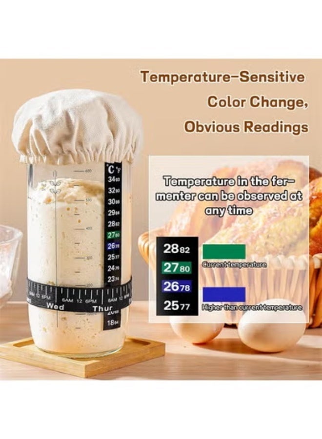 HOMESTAR Sourdough Starter Jar with Date Marked Feeding Band, Thermometer, Sourdough Fermentation Jar Scraper, Sewn Cloth Cover,  Aluminum Lid,  Reusable Sourdough Starter Kit - Image 4