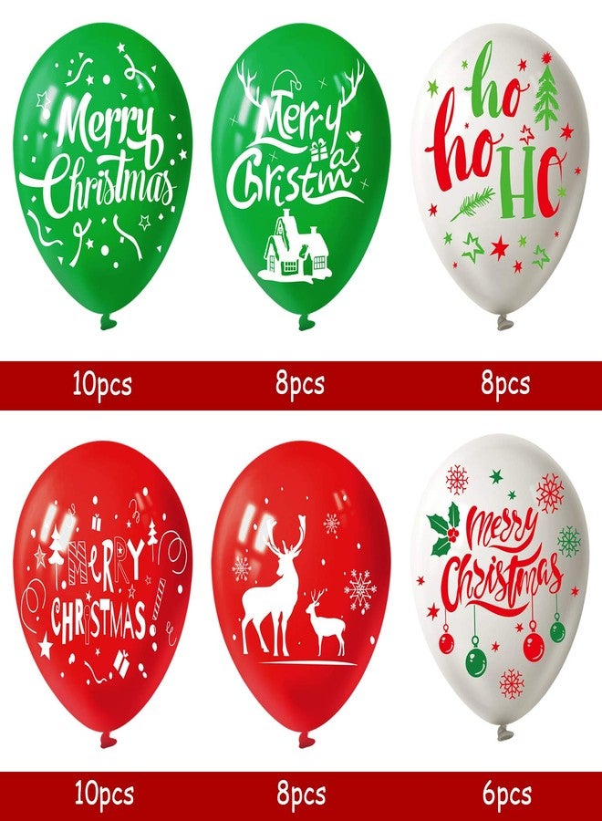 FEPITO 50Pcs Christmas Party Balloon 12 Inch White Red and Green Latex Balloons, 6 Merry Xmas Style for Decoration Party Supplies - Image 2