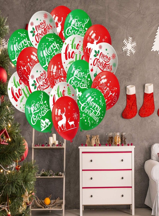 FEPITO 50Pcs Christmas Party Balloon 12 Inch White Red and Green Latex Balloons, 6 Merry Xmas Style for Decoration Party Supplies - Image 5