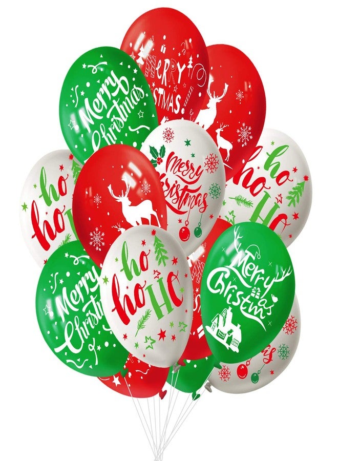FEPITO 50Pcs Christmas Party Balloon 12 Inch White Red and Green Latex Balloons, 6 Merry Xmas Style for Decoration Party Supplies - Image 1