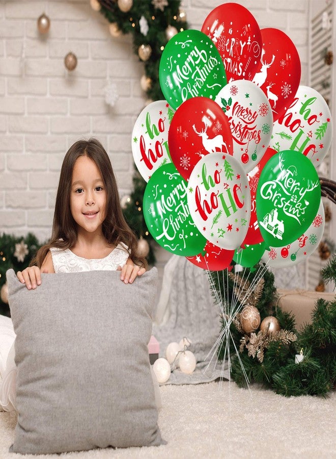 FEPITO 50Pcs Christmas Party Balloon 12 Inch White Red and Green Latex Balloons, 6 Merry Xmas Style for Decoration Party Supplies - Image 4