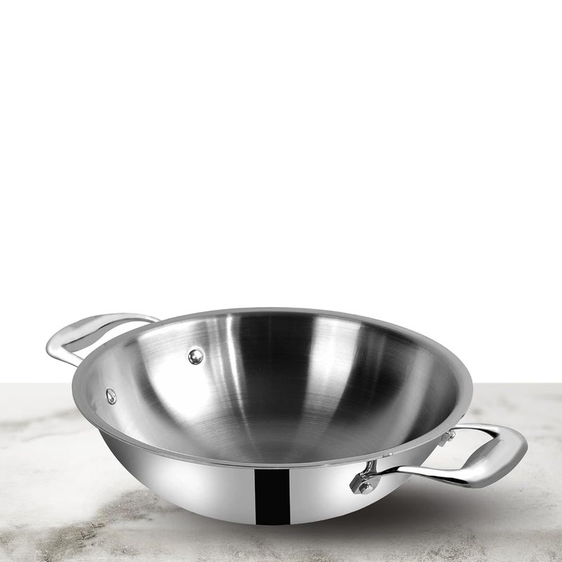 Flixbloom Complete Kitchen TriPly Stainless Steel Cookware Induction BaseLPG Compatible Kadai with SAS Inclusion SteelAluminiumSteel Kadhai for Cooking Serving Kadhai Only 25 Liter - Image 1