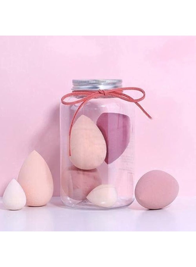 Generic Makeup Sponge Set in Storage Jar – 6pcs Soft Beauty Blender Sponges for Foundation, Concealer & Powder – Multi-Color, Reusable, Latex-Free, Wet & Dry Use - Image 1