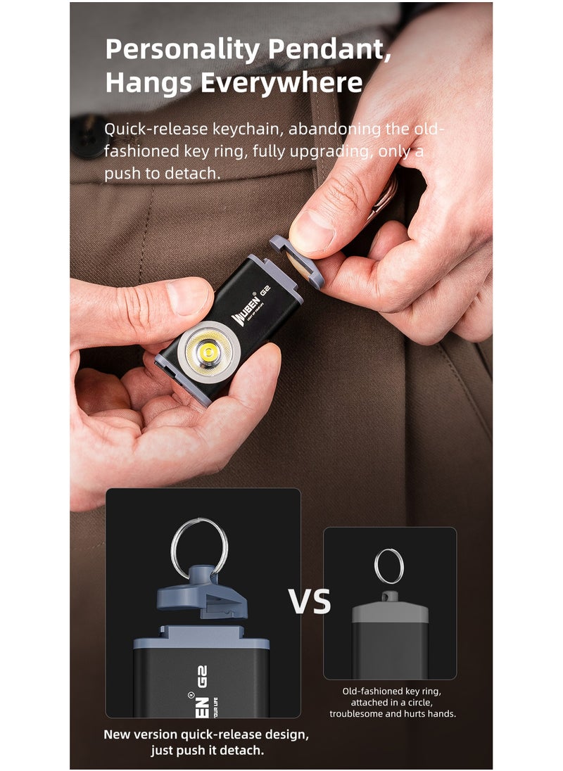 WUBEN - G2 Mini Flashlight Keychain, Torch 500 Lumens Rechargeable Pocket 5 Modes Small Led EDC Keychain Brightest Flashlight Magnetic Hat Clip for Travel,Walking,Searching,Hiking,Emergency - Image 1