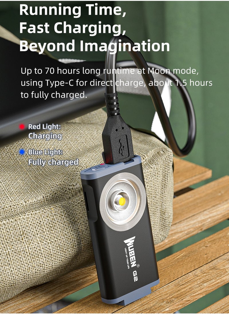 WUBEN - G2 Mini Flashlight Keychain, Torch 500 Lumens Rechargeable Pocket 5 Modes Small Led EDC Keychain Brightest Flashlight Magnetic Hat Clip for Travel,Walking,Searching,Hiking,Emergency - Image 1