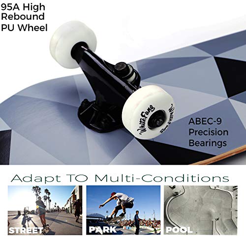 WhiteFang Skateboards, Complete Skateboard 31 x 7.88, 7 Layer Canadian Maple Double Kick Concave Standard and Tricks for Kids and Beginners (Diamond) - Image 4