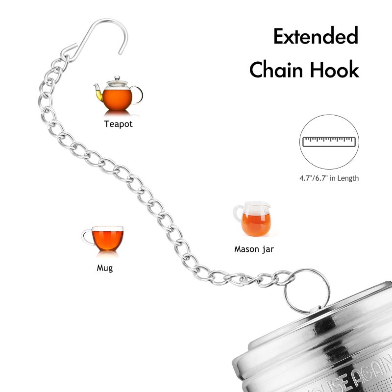 House Again Tea Infuser (2 Pack, Large + Small), Extra Fine Mesh Tea Strainers for Loose Tea, 18/8 Stainless Steel Tea Strainer with Extended Chain Hook, Tea Steeper - Image 4