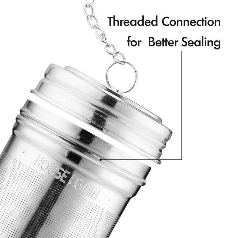 House Again Tea Infuser (2 Pack, Large + Small), Extra Fine Mesh Tea Strainers for Loose Tea, 18/8 Stainless Steel Tea Strainer with Extended Chain Hook, Tea Steeper - Image 5