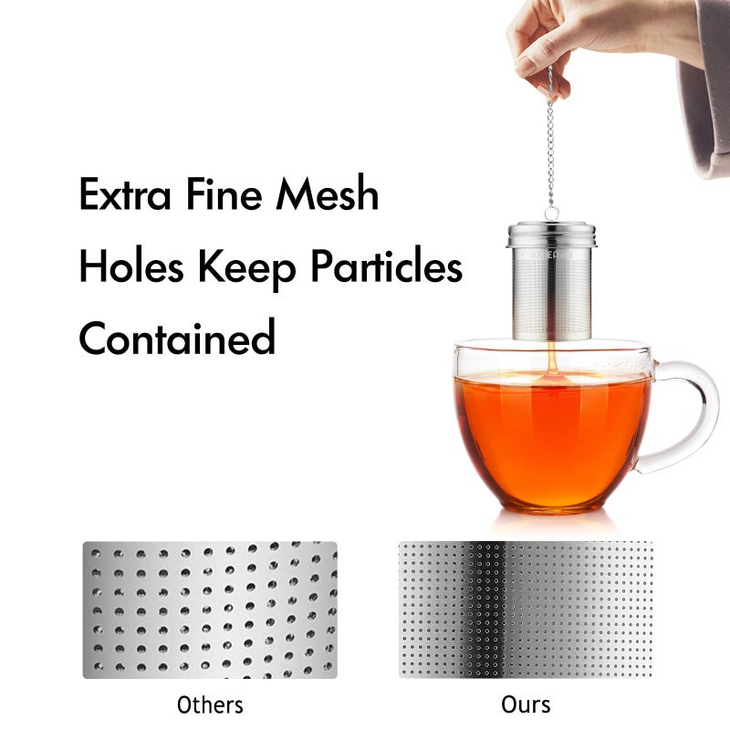 House Again Tea Infuser (2 Pack, Large + Small), Extra Fine Mesh Tea Strainers for Loose Tea, 18/8 Stainless Steel Tea Strainer with Extended Chain Hook, Tea Steeper - Image 2