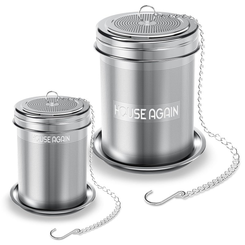 House Again Tea Infuser (2 Pack, Large + Small), Extra Fine Mesh Tea Strainers for Loose Tea, 18/8 Stainless Steel Tea Strainer with Extended Chain Hook, Tea Steeper - Image 1