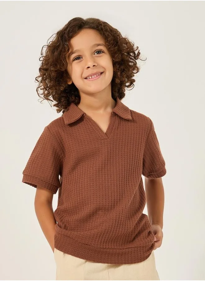 ستايلي Toddler boys textured knit polo tee