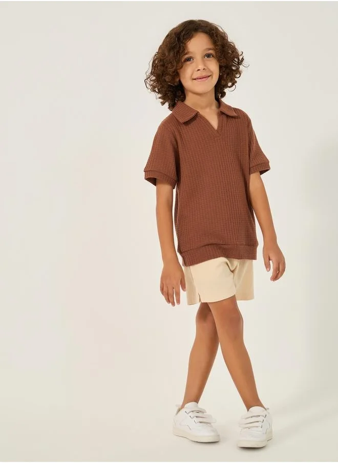 ستايلي Toddler boys textured knit polo tee