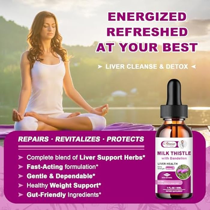 Alliwise Liver Health Support Liquid 2 Pack,600mg Milk Thistle 80% Silymarin Extract & 250mg Dandelion Root Extract, Liver Cleanse Detox & Repair Fatty Liver Formula, Vegan, Non-GMO and All-Natural - Image 2