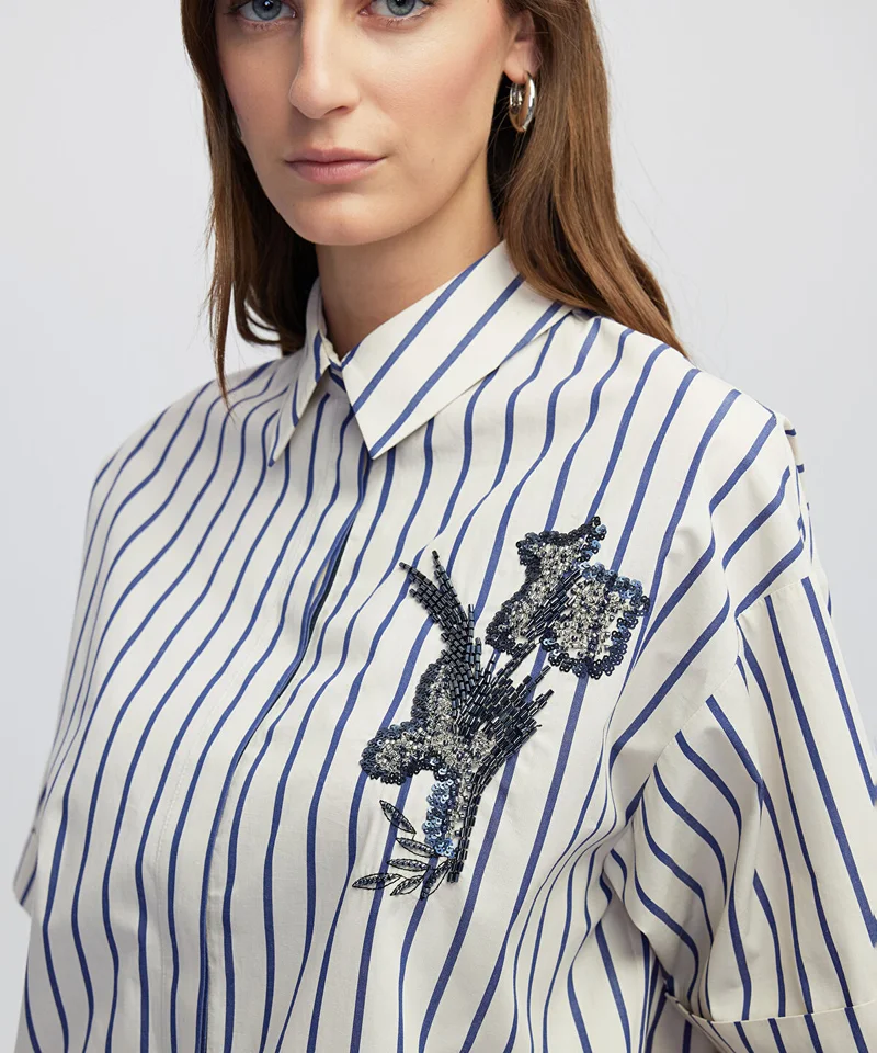Ipekyol Embroidered Stripe Poplin Shirt