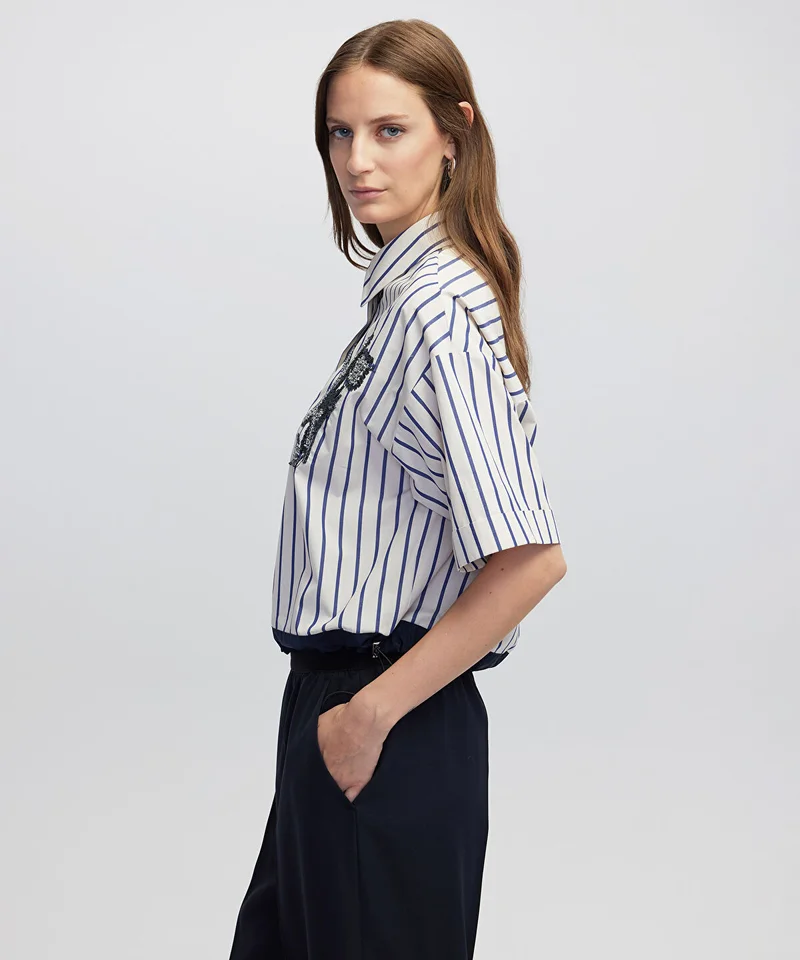 Ipekyol  Embroidered Stripe Poplin Shirt for Women | Best Price UAE