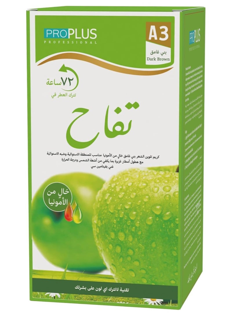 Pro Plus Apple Ammonia Free Hair Color Cream 500ml + Fixer 500ml (Dark Brown A3) - Image 2