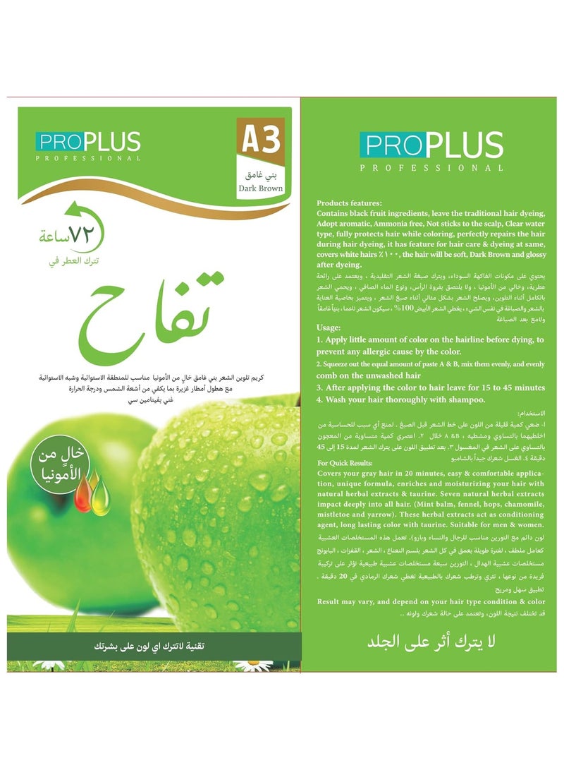 Pro Plus Apple Ammonia Free Hair Color Cream 500ml + Fixer 500ml (Dark Brown A3) - Image 3