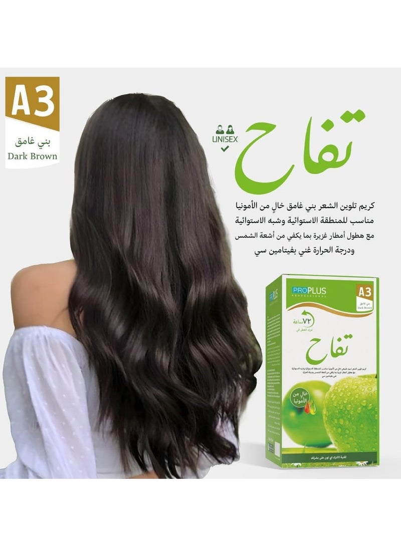 Pro Plus Apple Ammonia Free Hair Color Cream 500ml + Fixer 500ml (Dark Brown A3) - Image 5