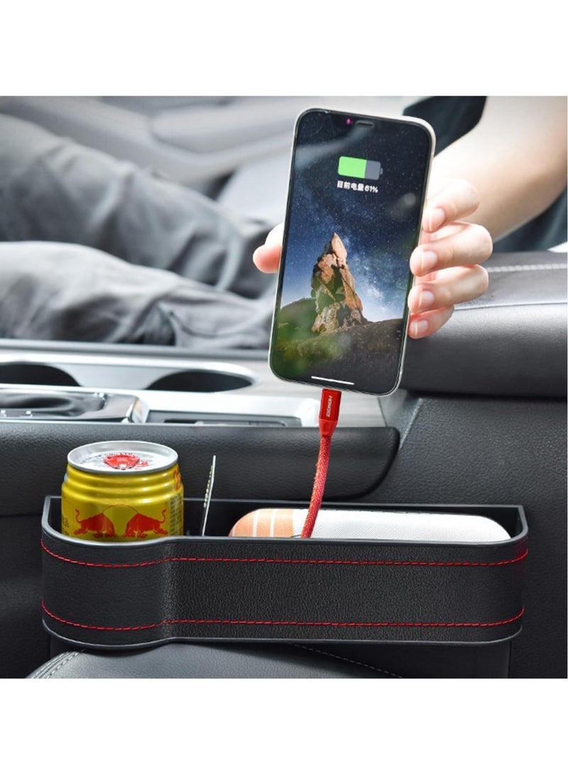 Scrolls Premium Car Seat Gap Organizer Storage Box Cup Holder Car Console Side Pockets PU Leather Cellphones Key Cards Sunglasses Small Items Car Interior Accessories, Pack of 2 (Right and Left, Black) - Image 2