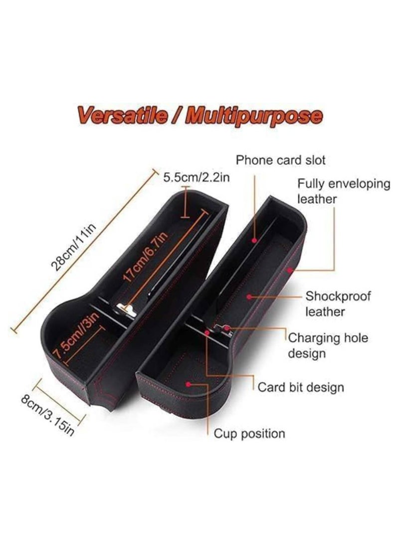 Scrolls Premium Car Seat Gap Organizer Storage Box Cup Holder Car Console Side Pockets PU Leather Cellphones Key Cards Sunglasses Small Items Car Interior Accessories, Pack of 2 (Right and Left, Black) - Image 5