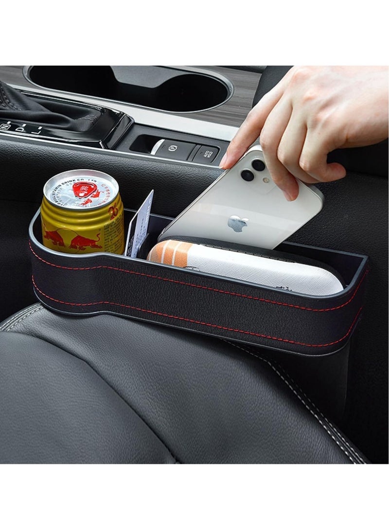 Scrolls Premium Car Seat Gap Organizer Storage Box Cup Holder Car Console Side Pockets PU Leather Cellphones Key Cards Sunglasses Small Items Car Interior Accessories, Pack of 2 (Right and Left, Black) - Image 3