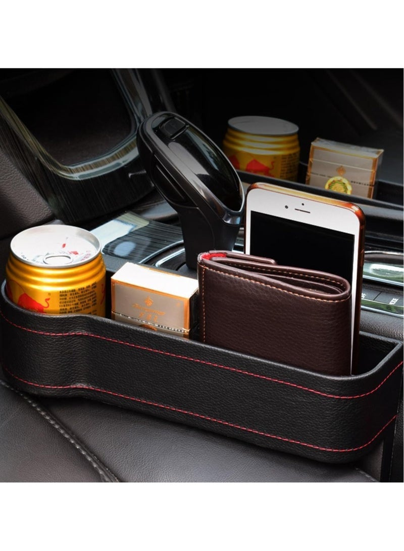 Scrolls Premium Car Seat Gap Organizer Storage Box Cup Holder Car Console Side Pockets PU Leather Cellphones Key Cards Sunglasses Small Items Car Interior Accessories, Pack of 2 (Right and Left, Black) - Image 4