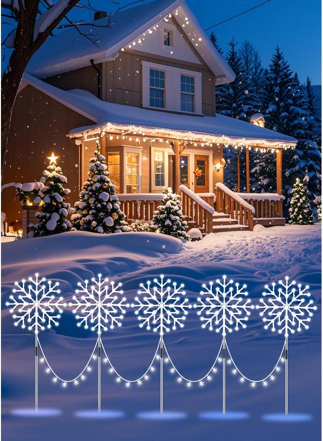 MineTom Snowflake Lights Outdoor, 10 Large Snowflake Christmas Pathway Lights Outdoor Christmas Decorations Yard Sidewalk Walkway Driveway Marker Stake, White  - Image 2