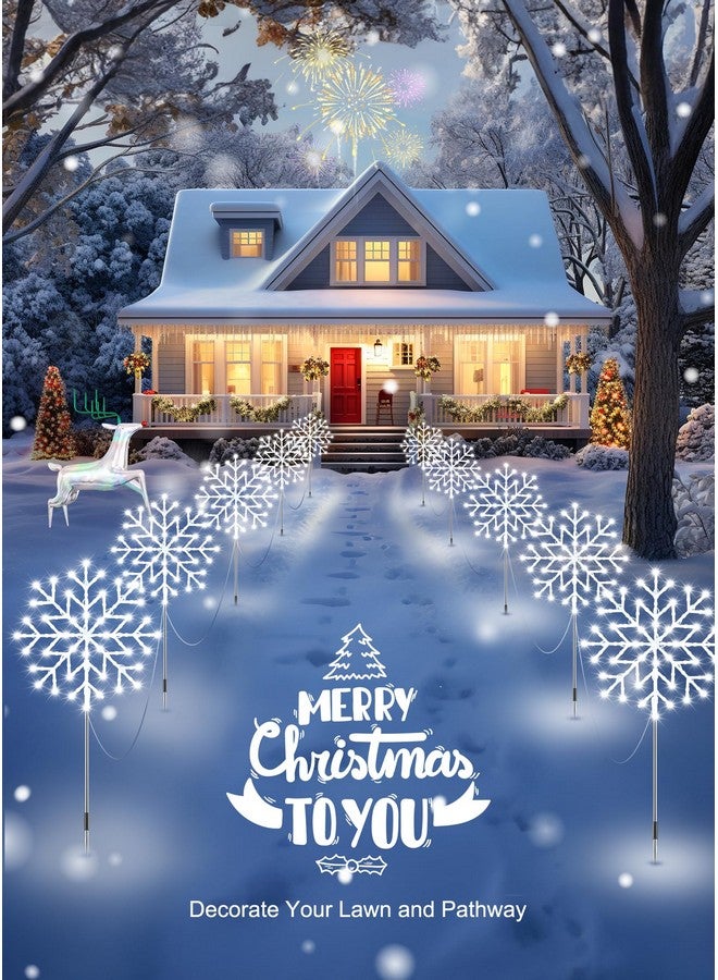 MineTom Snowflake Lights Outdoor, 10 Large Snowflake Christmas Pathway Lights Outdoor Christmas Decorations Yard Sidewalk Walkway Driveway Marker Stake, White  - Image 4