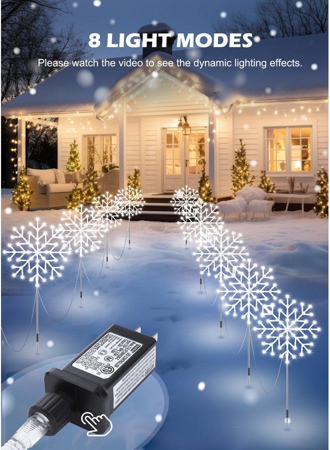 MineTom Snowflake Lights Outdoor, 10 Large Snowflake Christmas Pathway Lights Outdoor Christmas Decorations Yard Sidewalk Walkway Driveway Marker Stake, White  - Image 5