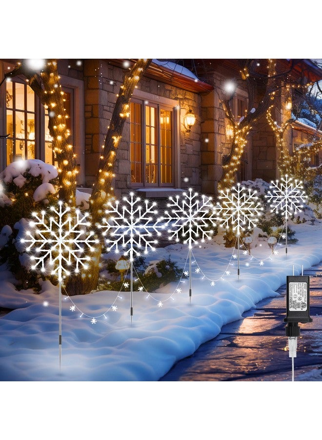 MineTom Snowflake Lights Outdoor, 10 Large Snowflake Christmas Pathway Lights Outdoor Christmas Decorations Yard Sidewalk Walkway Driveway Marker Stake, White  - Image 1
