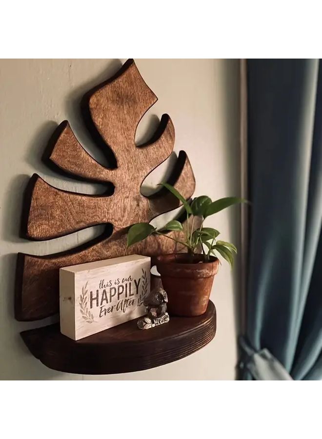Brown Wooden Leaf Wall Shelf Multi Tiered Storage Wall Mounted Organizer for Plants - Image 5