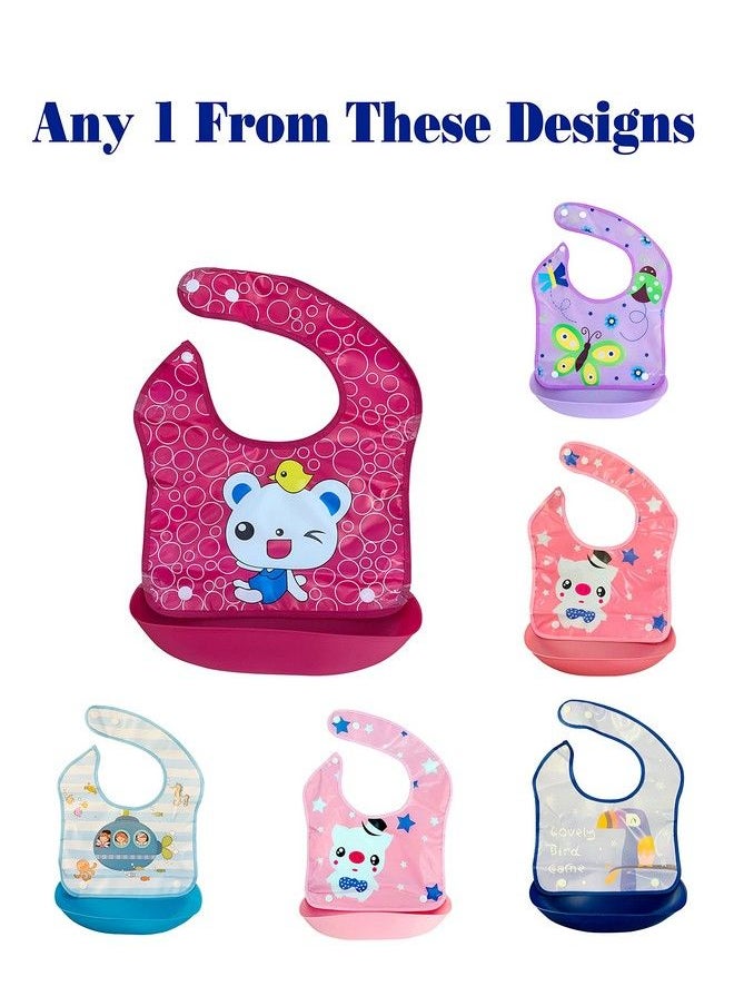 The Little Lookers Waterproof Washable Plastic Printed Baby Bib Apron;Double Layered Pvc For Fast Drying With Snap Button & Removable Tray (0 3Years) (Pack Of 1)  - Image 3