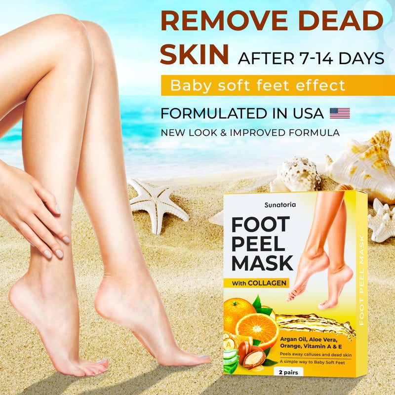 SUNATORIA Foot Peeling Mask for Dead Skin Remover & Deep Moisturize | 2 Pairs | Dermatologically Tested - Foot Peel Mask for Dry Cracked Feet - Foot Mask make Soft Baby Feet for Men & Women | Orange - Image 2