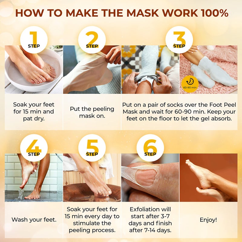 SUNATORIA Foot Peeling Mask for Dead Skin Remover & Deep Moisturize | 2 Pairs | Dermatologically Tested - Foot Peel Mask for Dry Cracked Feet - Foot Mask make Soft Baby Feet for Men & Women | Orange - Image 5