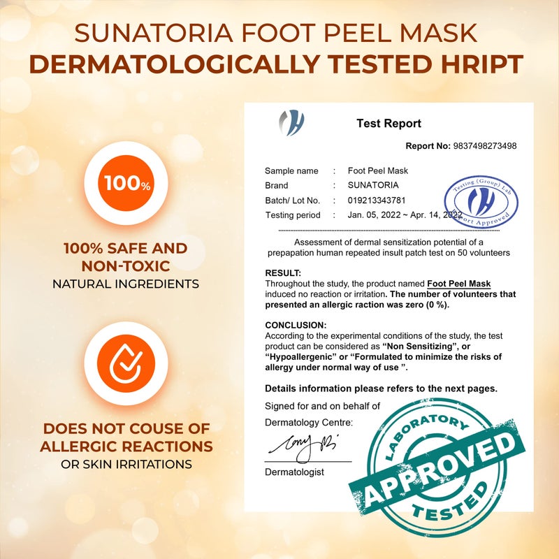 SUNATORIA Foot Peeling Mask for Dead Skin Remover & Deep Moisturize | 2 Pairs | Dermatologically Tested - Foot Peel Mask for Dry Cracked Feet - Foot Mask make Soft Baby Feet for Men & Women | Orange - Image 4