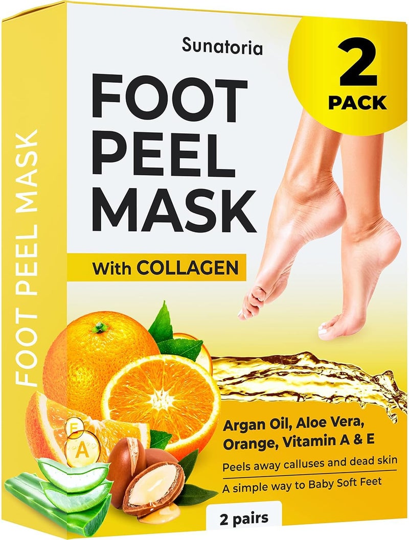 SUNATORIA Foot Peeling Mask for Dead Skin Remover & Deep Moisturize | 2 Pairs | Dermatologically Tested - Foot Peel Mask for Dry Cracked Feet - Foot Mask make Soft Baby Feet for Men & Women | Orange - Image 1