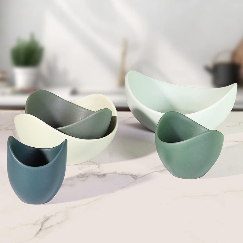 Notakia Salad Decorative Bowls Lotus Shaped Pasta Bowls Dishwasher Safe, Unique Angled Ceramic Bowls for Salad, Pasta, Soup, Rice, Prep, Ideal for Restaurant (Green) - Image 5