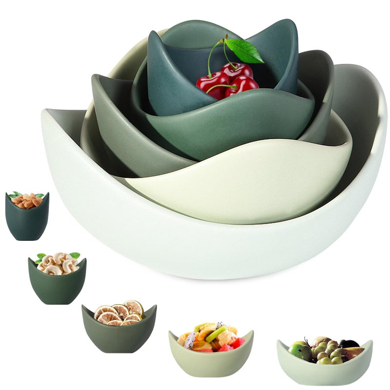 Notakia Salad Decorative Bowls Lotus Shaped Pasta Bowls Dishwasher Safe, Unique Angled Ceramic Bowls for Salad, Pasta, Soup, Rice, Prep, Ideal for Restaurant (Green) - Image 1