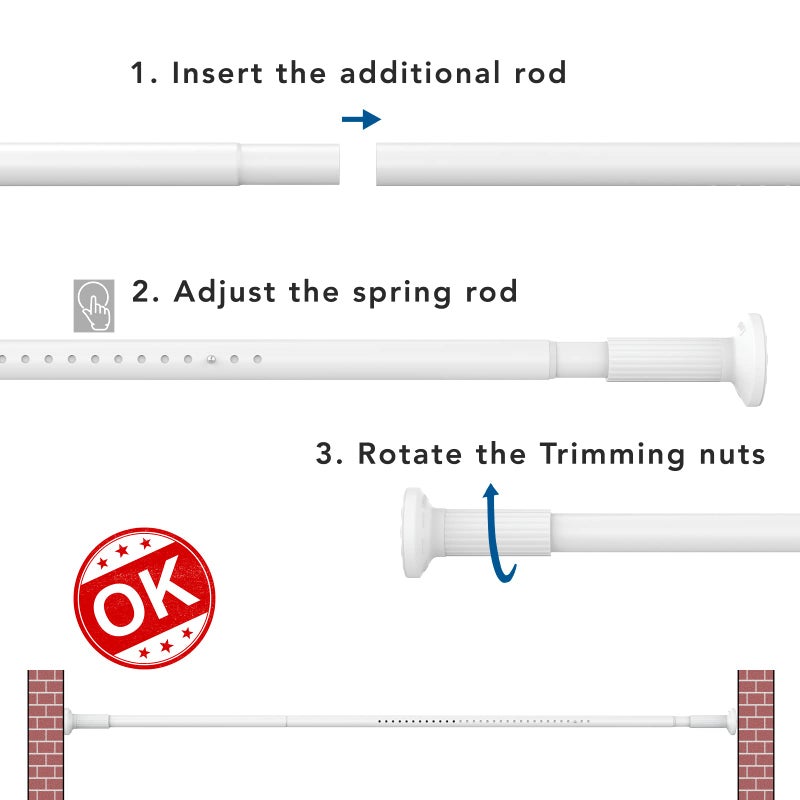 Umimile Tension Curtain Rod, 51-126 inches Adjustable Spring Shower Tension Curtain Rod, Stainless Steel Closet Rod for Windows or Shower, No Drilling, No Rust, Easy to Install, White - Image 4