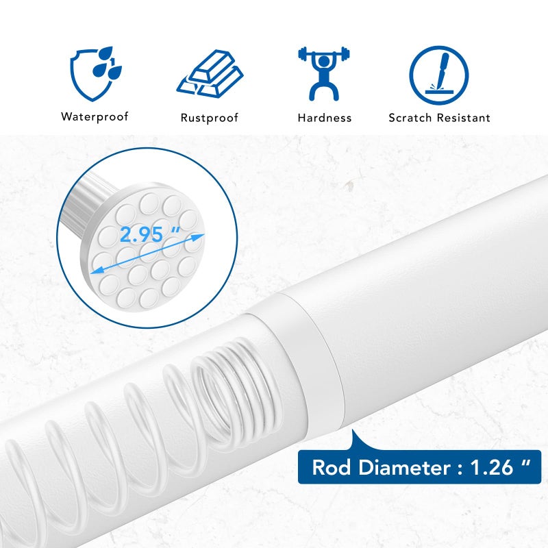 Umimile Tension Curtain Rod, 51-126 inches Adjustable Spring Shower Tension Curtain Rod, Stainless Steel Closet Rod for Windows or Shower, No Drilling, No Rust, Easy to Install, White - Image 2
